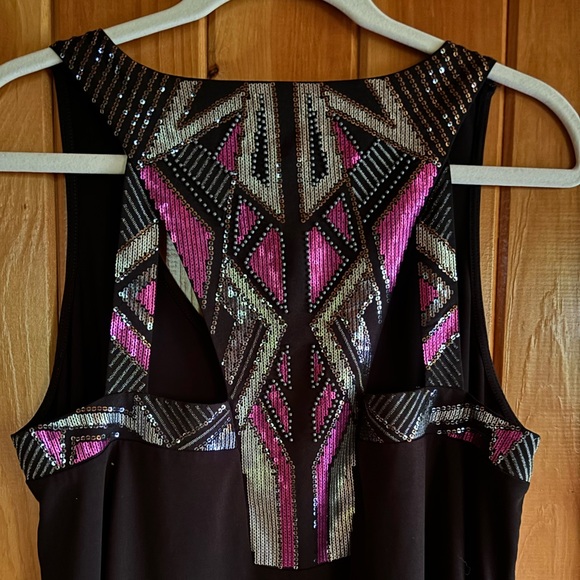 Express Women’s Black Flowy Tank Top with Purple, Silver and Black Sequence Back - Picture 8 of 8